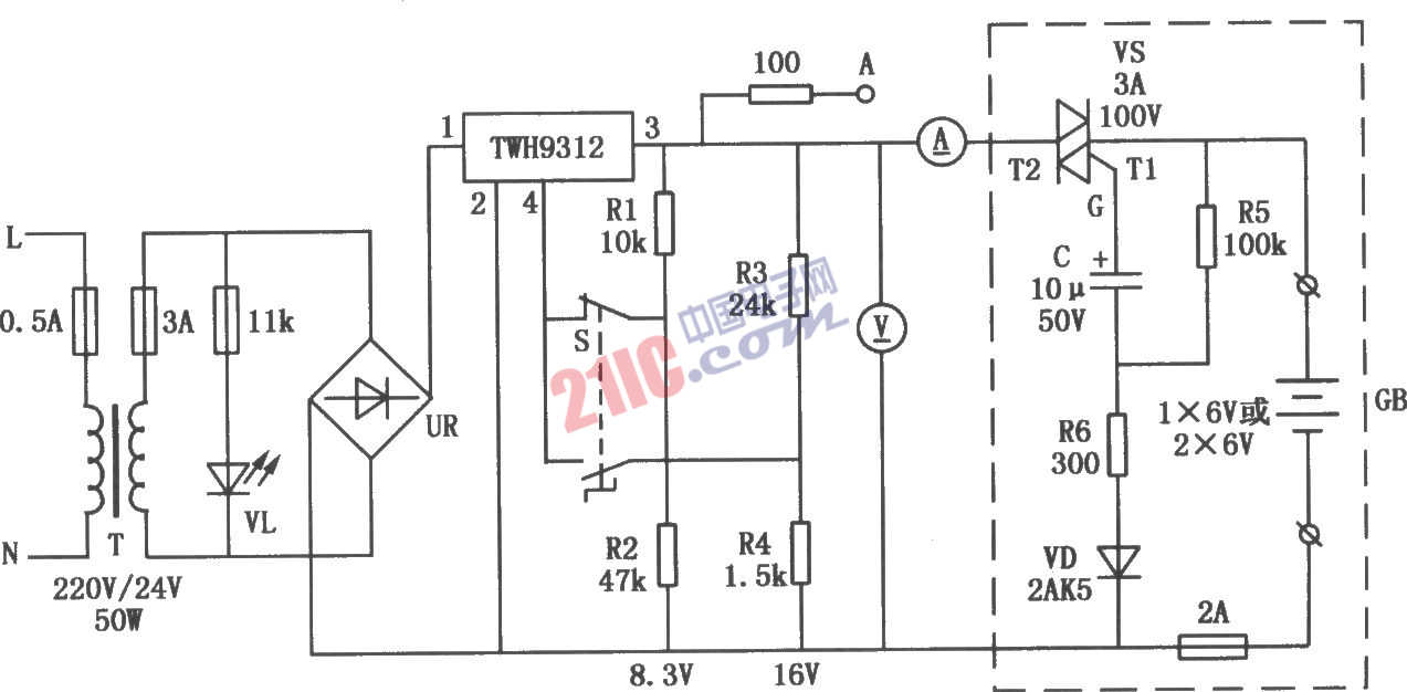 TWH9312構成的密封式鉛酸蓄電池充電電路
