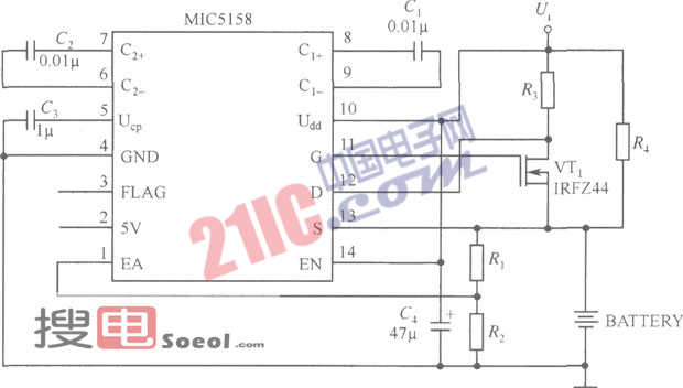 MIC5158構(gòu)成的電池充電電路圖