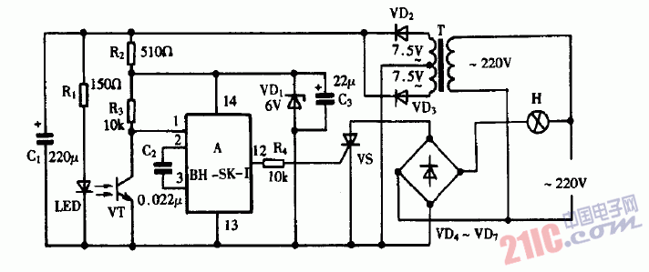 巧用BK-SK-I作非接觸式紅外<strong>開關電路圖</strong>