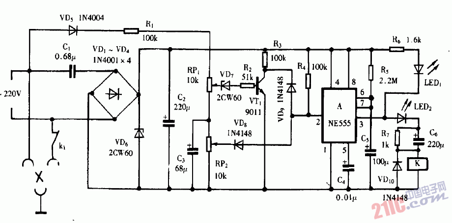巧用NE555作<strong>全自動</strong><strong>電冰箱</strong><strong>保護(hù)器</strong><strong>電路圖</strong>