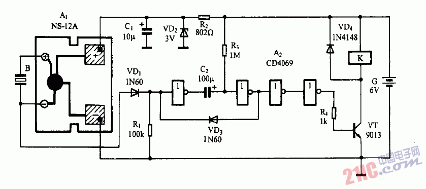 巧用NS12A作<strong>聲控</strong>延遲<strong>開(kāi)關(guān)電路圖</strong>