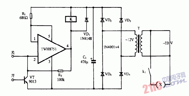 巧用TWH8751作<strong>觸摸開關(guān)</strong>電路圖