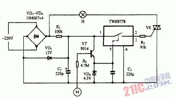 巧用TWH8778作實(shí)用延遲節(jié)<strong>電燈</strong><strong>電路圖</strong>