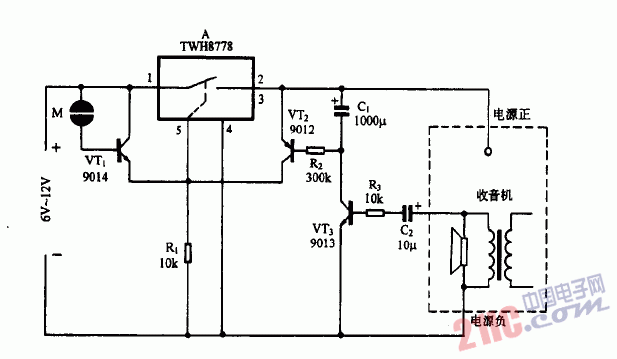 巧用TWH8778作<strong>收音機</strong>播放完畢自停器<strong>電路圖</strong>
