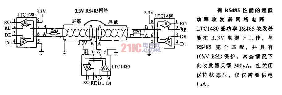 有<strong>RS485</strong>性能的超低功率<strong>收發(fā)器</strong><strong>網(wǎng)絡(luò)</strong><strong>電路</strong>.gif