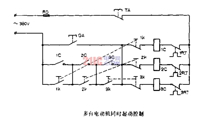 多臺(tái)<strong>電動(dòng)機(jī)</strong>同時(shí)起動(dòng)<strong>控制電路圖</strong>.gif