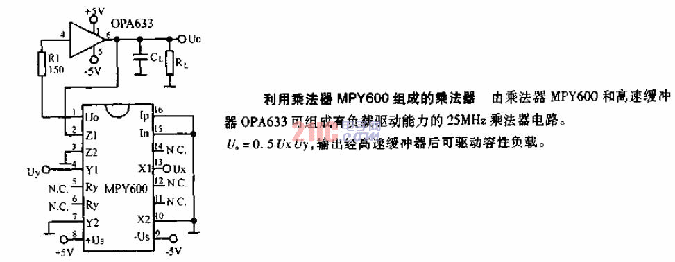 利用<strong>乘法器</strong>MPY600組成的<strong>乘法器</strong><strong>電路圖</strong>.gif