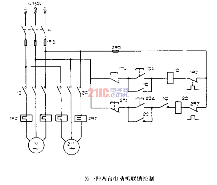 另一種兩臺(tái)<strong>電動(dòng)機(jī)</strong>聯(lián)鎖<strong>控制電路圖</strong>.gif