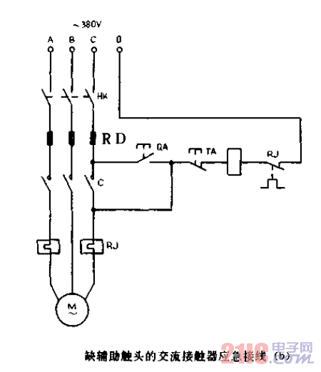 缺輔助觸頭的<strong>交流接觸器</strong>應(yīng)急<strong>接線</strong>B.gif