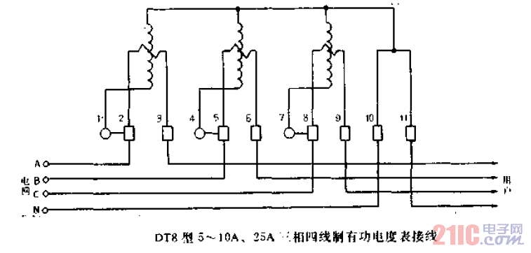 DT8型5-10A、25A<strong>三相四線制</strong>有功<strong>電度表</strong><strong>接線</strong>.gif