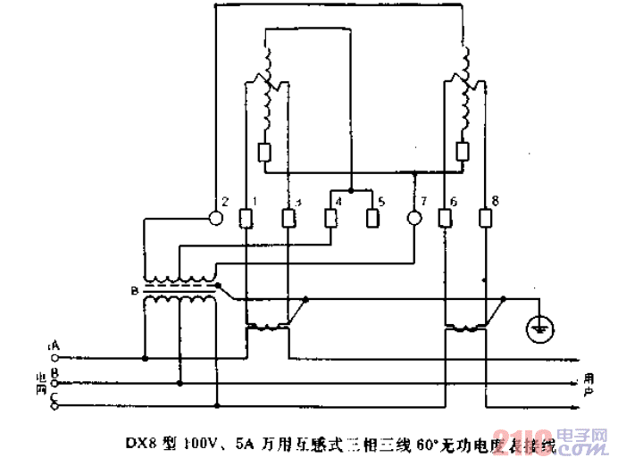 DX8型100V、5A萬用互感 式<strong>三相三線</strong>60度無功<strong>電度表</strong><strong>接線</strong>.gif