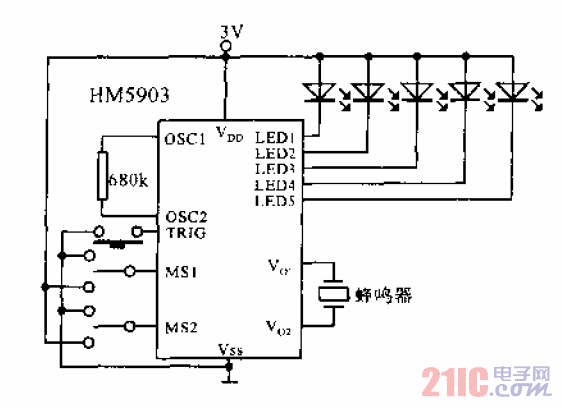 帶5只閃爍<strong>LED</strong>的驅(qū)動<strong>蜂鳴器</strong><strong>應用電路</strong>.gif
