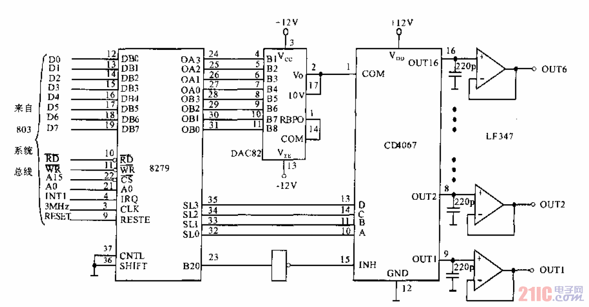 通過8297<strong>接口</strong>與<strong>DAC</strong>82構(gòu)成的16路DA<strong>轉(zhuǎn)換電路</strong>.gif