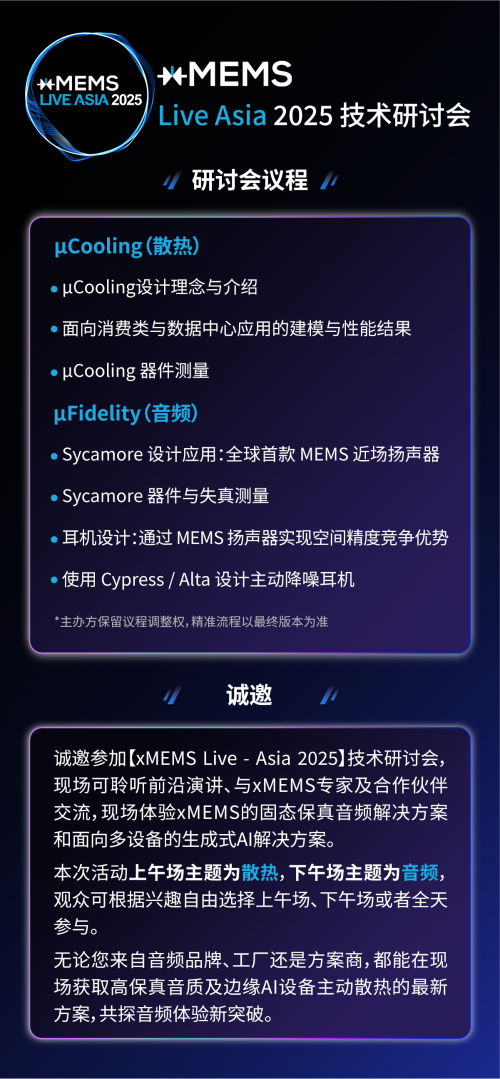 xMEMS Live - Asia 2025 | 技術(shù)研討會