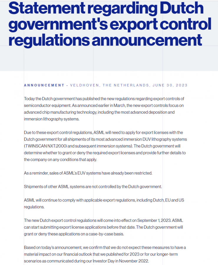 ASML確認(rèn)！荷蘭管制新規(guī)將影響這幾種型號光刻機(jī)出口