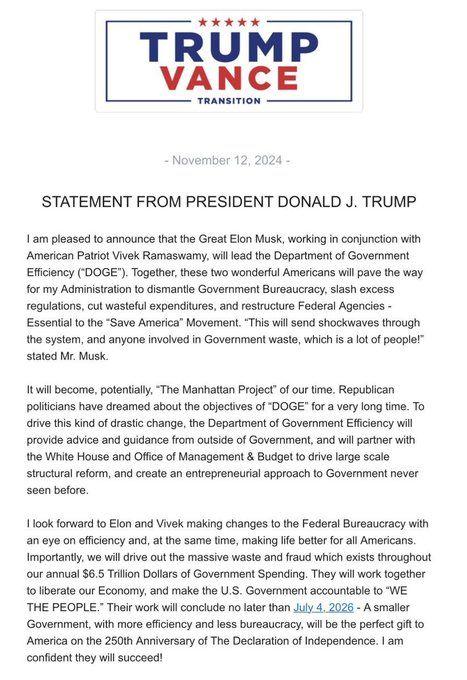 特朗普宣布，馬斯克將任新職！