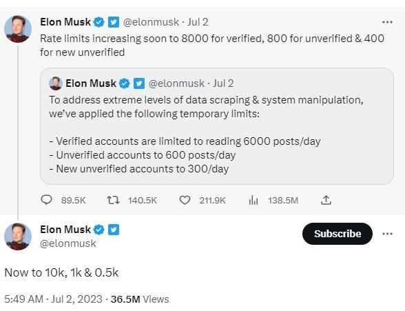馬斯克回應(yīng)推特限制 600 推文：多出去走走！