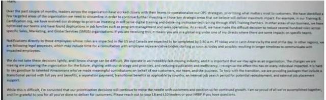 亞馬遜中國員工被總部通知裁員！