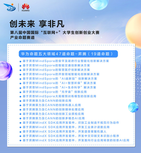 第八屆“互聯(lián)網(wǎng)+”大賽鯤鵬、昇騰AI等華為五大領(lǐng)域產(chǎn)業(yè)命題啟動招募