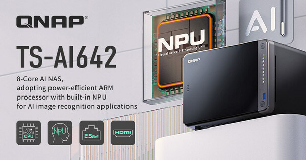 QNAP 新一代 AI NAS TS-AI642，搭載 ARM 八核心處理器與運算性能可達 6 TOPS 的神經(jīng)運算單元 (NPU)，讓中小企業(yè)以更精省的預(yù)算，輕松部署入門 AI 影像存儲與智能 Surveillance NAS 方案。