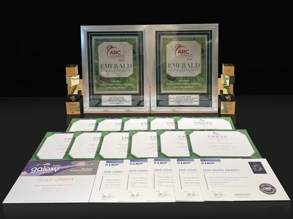 中國電信年報共獲20項金獎殊榮，同時在「國際ARC大獎」評選中勇奪兩項至尊大獎