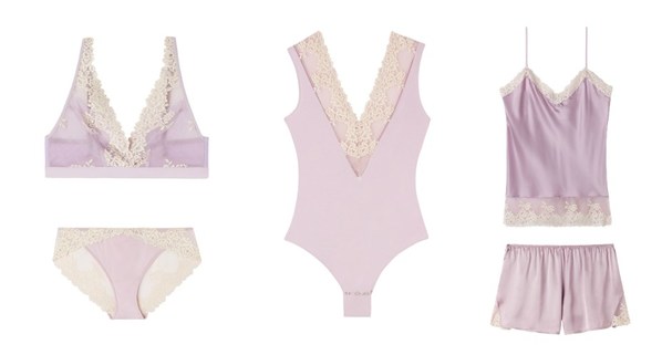 INTIMISSIMI Pretty Flowers 蕾絲三角文胸RSD1294_876i, 內(nèi)褲 SI1294P_876i（左）；INTIMISSIMI Pretty Flowers 連體衣 BOD1294A （中）；INTIMISSIMI Pretty Flowers 桑蠶絲細肩帶上衣 LT1294A_876i, 桑蠶絲短褲 PC1294A_876i （右）