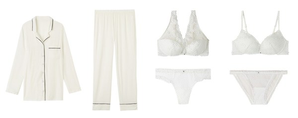 INTIMISSIMI Giorgia Little Pleasures女士時尚睡衣CLD2450 （左一）；INTIMISSIMI Giorgia Little Pleasures女士時尚睡褲PDL2450 （左二）；INTIMISSIMI Giorgia Little Pleasures無鋼托聚攏文胸RPS2450, 三角內(nèi)褲SID2450（右一）；INTIMISSIMI Giorgia Little Pleasures半罩杯文胸RI2450G, 三角內(nèi)褲SBD2450（右二）