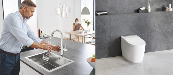 從左到右：德國(guó)高儀波藍(lán)氣泡水系統(tǒng)；德國(guó)高儀艾吉娜智能座廁