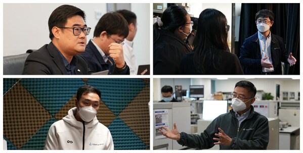 楊佳劼（左上）介紹TUV萊茵展歷史和無(wú)障礙項(xiàng)目研發(fā)情況；劉喜強(qiáng)（右上）介紹色彩關(guān)懷項(xiàng)目研發(fā)情況；劉大興（左下）介紹研發(fā)實(shí)驗(yàn)室情況；曹永新（右下）介紹安規(guī)實(shí)驗(yàn)室以及深圳公司實(shí)驗(yàn)室發(fā)展歷史