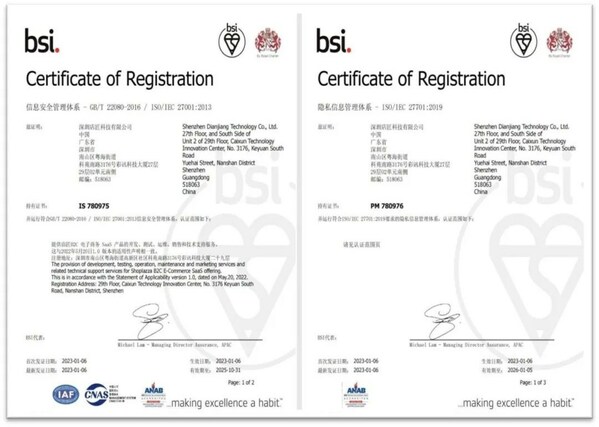 BSI為店匠科技頒發(fā)ISO/IEC 27001和ISO/IEC 27701認證證書