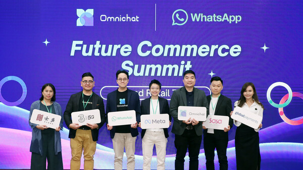 （左起）士多客戶服務(wù)經(jīng)理Jodie Chan、和記電訊 （香港） 有限公司個(gè)人市場(chǎng)銷售高級(jí)副總裁Harvey Wong、Omnichat營(yíng)運(yùn)總監(jiān)Pak Hui、Meta大中華區(qū)商務(wù)發(fā)展總監(jiān)Alvita Szeto、Omnichat創(chuàng)辦人兼行政總裁Alan Chan、莎莎電子商貿(mào)總監(jiān)Hong Li、Global Payments銷售總監(jiān)Kaka Tang于活動(dòng)上合照。