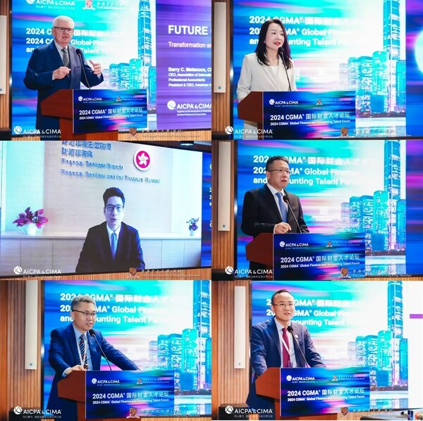 演講及致辭領(lǐng)導(dǎo)、嘉賓： 左上：AICPA & CIMA國(guó)際注冊(cè)專業(yè)會(huì)計(jì)師公會(huì)全球首席執(zhí)行官柏瑞·梅蘭肯； 左中：香港特區(qū)政府財(cái)經(jīng)事務(wù)及庫(kù)務(wù)局副局長(zhǎng)陳浩濂； 左下：香港中文大學(xué)（深圳）協(xié)理副校長(zhǎng)（學(xué)生事務(wù)），校長(zhǎng)講座教授，深圳高等金融研究院副院長(zhǎng)王叢教授； 右上：AICPA & CIMA國(guó)際注冊(cè)專業(yè)會(huì)計(jì)師公會(huì)北亞區(qū)總裁李穎； 右中：深圳前海港深現(xiàn)代服務(wù)業(yè)合作區(qū)管理局副局長(zhǎng) 袁富勇； 右下：香港中文大學(xué)（深圳）經(jīng)管學(xué)院執(zhí)行院長(zhǎng)，校長(zhǎng)講座教授，深圳高等金融研究院金融科技與社會(huì)金融研究中心主任，深圳數(shù)據(jù)經(jīng)濟(jì)研究院副院長(zhǎng)張博輝教授
