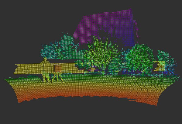 現(xiàn)有 1D 分區(qū)掃描方案實(shí)測(cè)點(diǎn)云：高反板所在的整個(gè)橫向 1D 分區(qū)發(fā)生高反污染