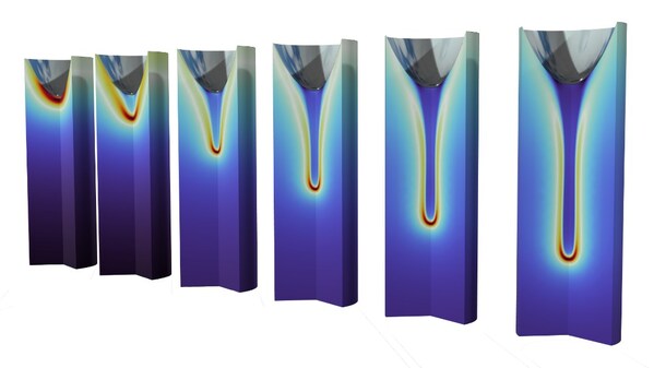 雷電沖擊電壓下，變壓器油中正極性流注的發(fā)展過(guò)程。