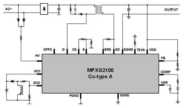 a) 單極反激-MPXG2100全集成方案