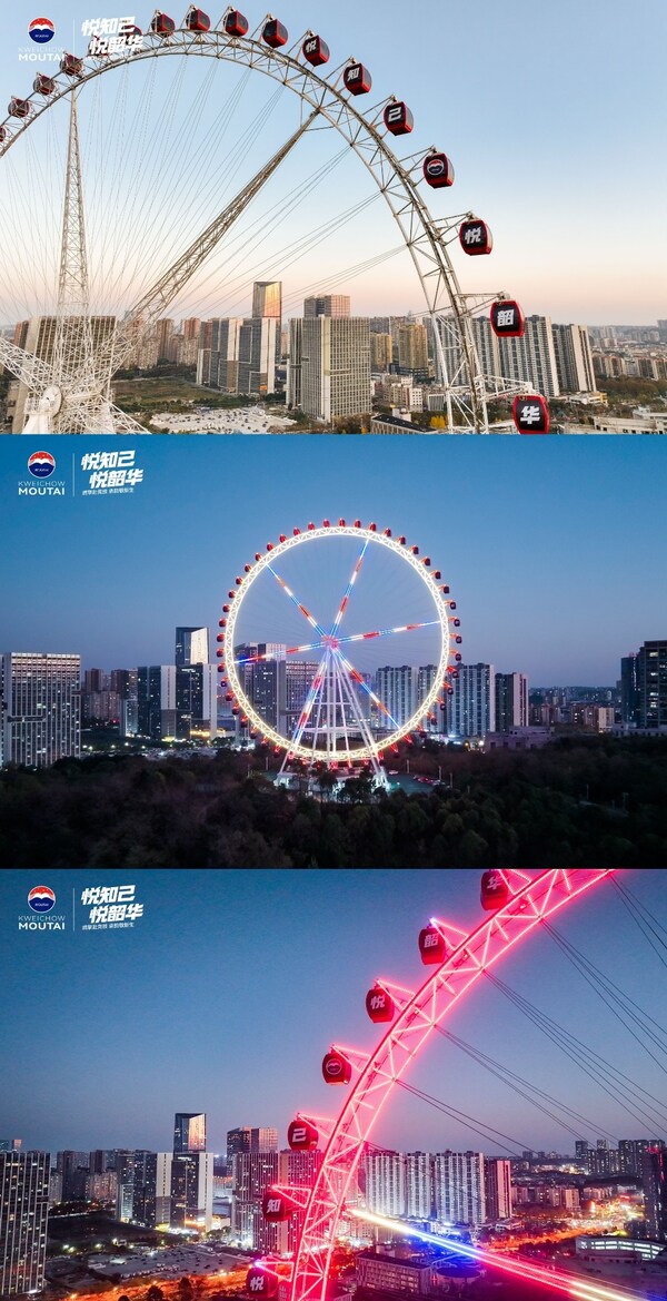 摩天輪點亮紅、白、藍三色燈光